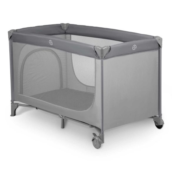 Utazó gyerekágy, Ricokids RK-240, szürke, 125 x 65 cm, magasság: 78 cm, levehető oldalsó bejárat, 2 fékezhető kerék, összecsukható, matraccal, teherbírás: 15 kg