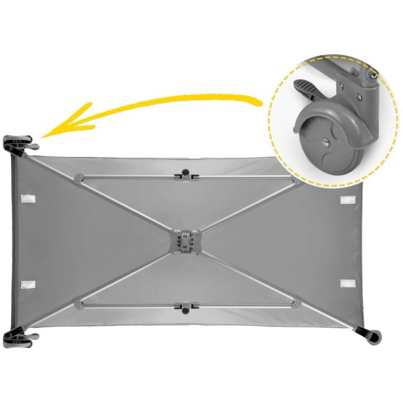 Utazó gyerekágy, Ricokids RK-240, szürke, 125 x 65 cm, magasság: 78 cm, levehető oldalsó bejárat, 2 fékezhető kerék, összecsukható, matraccal, teherbírás: 15 kg