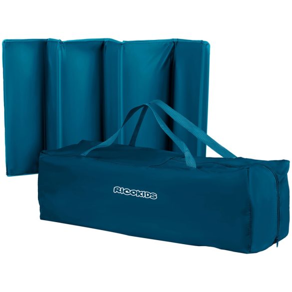Utazó gyerekágy, Ricokids RK-240, sötétkék, 125 x 65 cm, magasság: 78 cm, levehető oldalsó bejárat, 2 fékezhető kerék, összecsukható, matraccal, teherbírás: 15 kg