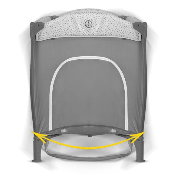 Utazó gyerekágy, Ricokids RK-241, szürke, 125 x 65 cm, magasság: 78 cm, levehető oldalsó bejárat, 2 fékezhető kerék, összecsukható, matraccal, pelenkázóasztallal, teherbírás: 15 kg