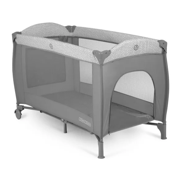 Utazó gyerekágy, Ricokids RK-241, szürke, 125 x 65 cm, magasság: 78 cm, levehető oldalsó bejárat, 2 fékezhető kerék, összecsukható, matraccal, pelenkázóasztallal, napellenzővel, teherbírás: 15 kg