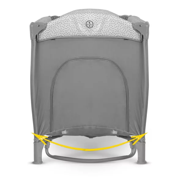 Utazó gyerekágy, Ricokids RK-241, szürke, 125 x 65 cm, magasság: 78 cm, levehető oldalsó bejárat, 2 fékezhető kerék, összecsukható, matraccal, pelenkázóasztallal, napellenzővel, teherbírás: 15 kg