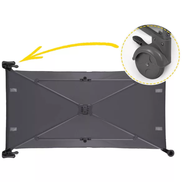 Utazó gyerekágy, Ricokids RK-241, antracit, 125 x 65 cm, magasság: 78 cm, levehető oldalsó bejárat, 2 fékezhető kerék, összecsukható, matraccal, pelenkázóasztallal, napellenzővel, teherbírás: 15 kg