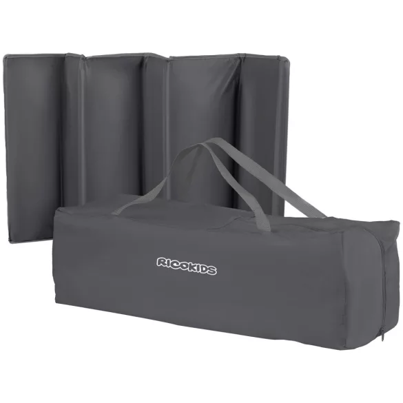 Utazó gyerekágy, Ricokids RK-241, antracit, 125 x 65 cm, magasság: 78 cm, levehető oldalsó bejárat, 2 fékezhető kerék, összecsukható, matraccal, pelenkázóasztallal, napellenzővel, teherbírás: 15 kg