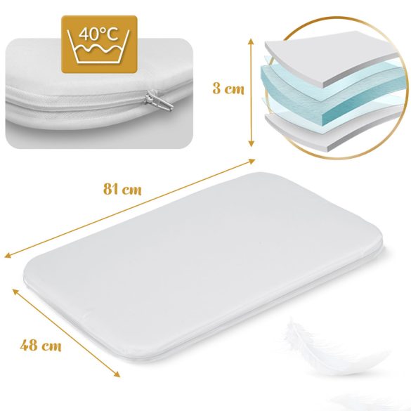 Utazó gyerekágy, Nukido NK-243, világosszürke, 88 x 61 cm, magasság: 70-83 cm, ágy mellé csatlakoztatható, 4 fékezhető kerék, összecsukható, matraccal, állványos, teherbírás: 9 kg