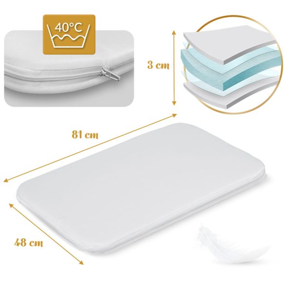 Utazó gyerekágy, Nukido NK-243, sötétszürke, 88 x 61 cm, magasság: 70-83 cm, ágy mellé csatlakoztatható, 4 fékezhető kerék, összecsukható, matraccal, állványos, teherbírás: 9 kg