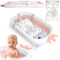   Utazó gyerekkád, Ricokids RK-280, fehér/rózsaszín, 90 x 50 cm, összecsukható, hőérzékelős dugóval, kivehető párnával, teherbírás: 45 kg, 0-6 éves korig