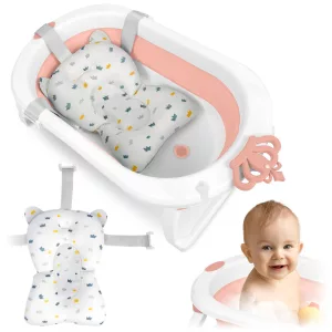 Utazó gyerekkád, Ricokids RK-286, fehér/rózsaszín, 86 x 48 cm, 45 l, összecsukható, hőérzékelős dugóval, kivehető párnával, teherbírás: 55 kg, 0-3 éves korig