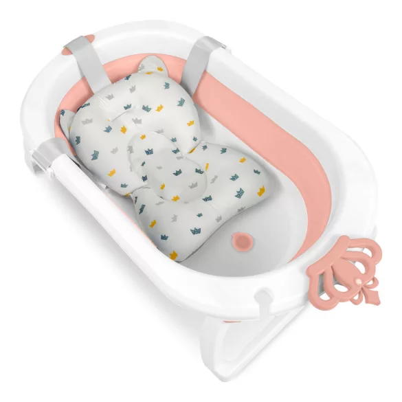 Utazó gyerekkád, Ricokids RK-286, fehér/rózsaszín, 86 x 48 cm, 45 l, összecsukható, hőérzékelős dugóval, kivehető párnával, teherbírás: 55 kg, 0-3 éves korig