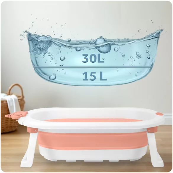 Utazó gyerekkád, Ricokids RK-286, fehér/rózsaszín, 86 x 48 cm, 45 l, összecsukható, hőérzékelős dugóval, kivehető párnával, teherbírás: 55 kg, 0-3 éves korig