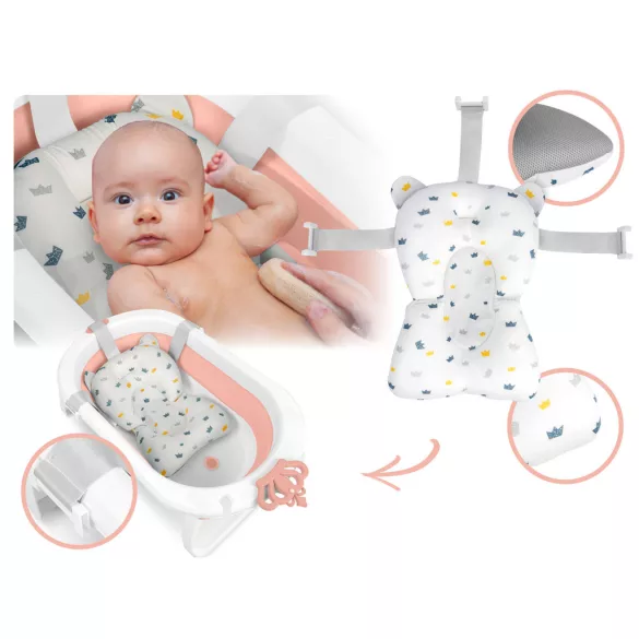 Utazó gyerekkád, Ricokids RK-286, fehér/rózsaszín, 86 x 48 cm, 45 l, összecsukható, hőérzékelős dugóval, kivehető párnával, teherbírás: 55 kg, 0-3 éves korig