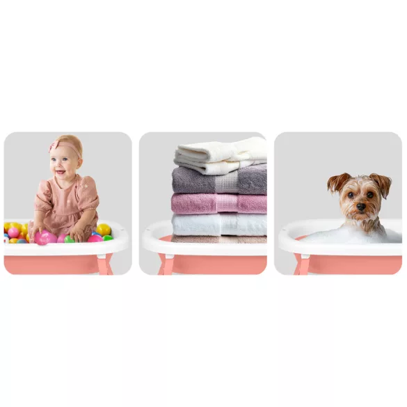 Utazó gyerekkád, Ricokids RK-287, fehér/rózsaszín, 85 x 45 cm, 45 l, összecsukható, hőmérővel, hőérzékelős dugóval, kivehető párnával, teherbírás: 45 kg, 0-3 éves korig