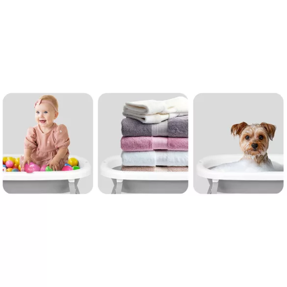Utazó gyerekkád, Ricokids RK-287, fehér/szürke, 85 x 45 cm, 45 l, összecsukható, hőmérővel, hőérzékelős dugóval, kivehető párnával, teherbírás: 45 kg, 0-3 éves korig