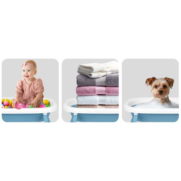 Utazó gyerekkád, Ricokids RK-287, fehér/kék, 85 x 45 cm, 45 l, összecsukható, hőmérővel, hőérzékelős dugóval, kivehető párnával, állvánnyal, teherbírás: 45 kg, 0-3 éves korig