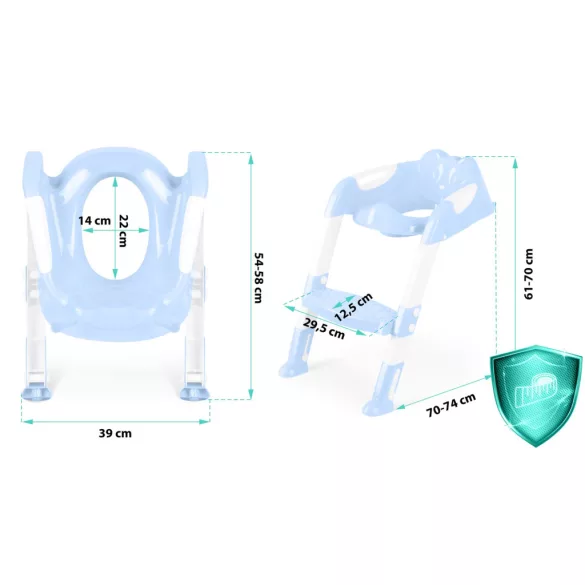 Gyerek WC-ülőke, Ricokids 729100, kék/fehér, koala mintás, magasság: 61–70 cm, összecsukható, levehető létrával, csúszásgátló lábakkal, teherbírás: 50 kg