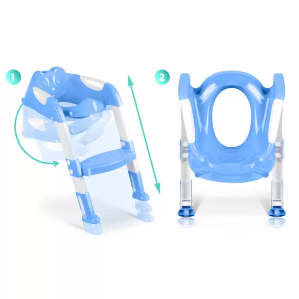 Gyerek WC-ülőke, Ricokids 729100, kék/fehér, koala mintás, magasság: 61–70 cm, összecsukható, levehető létrával, csúszásgátló lábakkal, teherbírás: 50 kg