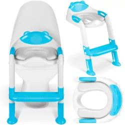   Gyerek WC-ülőke, Ricokids 729200, kék/fehér, mackó mintás, magasság: 61–70 cm, összecsukható, levehető létrával, csúszásgátló lábakkal, teherbírás: 50 kg