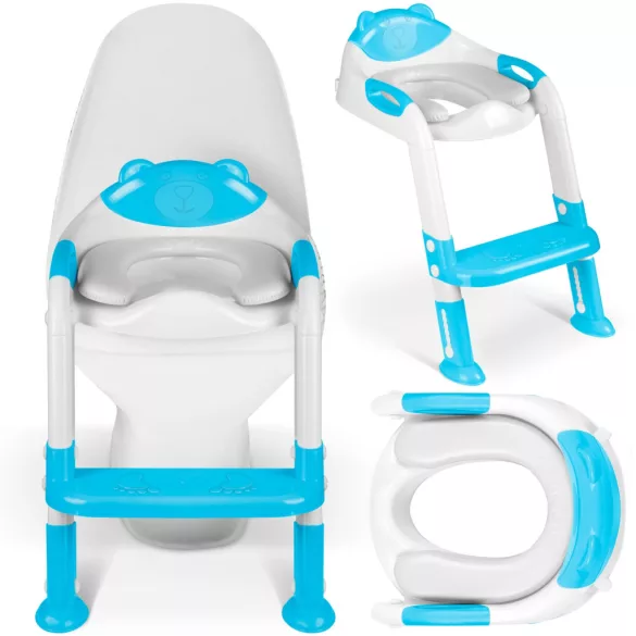 Gyerek WC-ülőke, Ricokids 729200, kék/fehér, mackó mintás, magasság: 61–70 cm, összecsukható, levehető létrával, csúszásgátló lábakkal, teherbírás: 50 kg