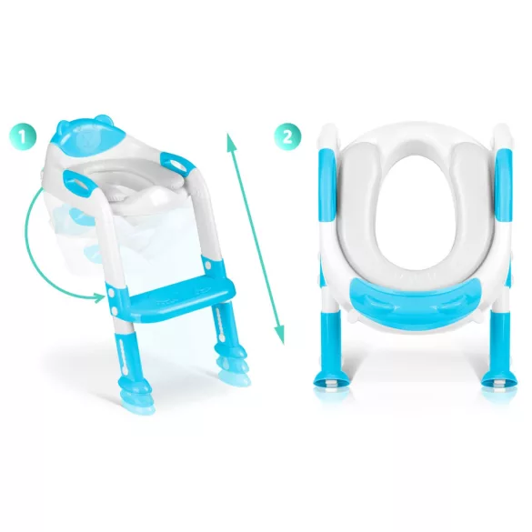 Gyerek WC-ülőke, Ricokids 729200, kék/fehér, mackó mintás, magasság: 61–70 cm, összecsukható, levehető létrával, csúszásgátló lábakkal, teherbírás: 50 kg