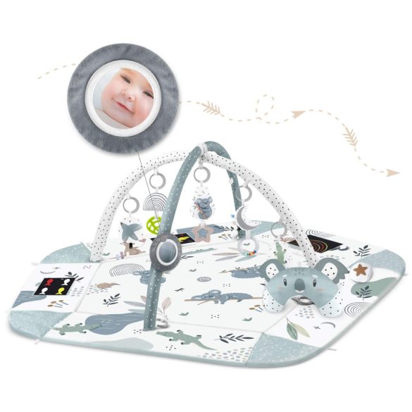 Játszószőnyeg, Nukido, koala minta, 136 x 136 cm, kétoldalas, levehető ívekkel, 7 db játékkal, párnával