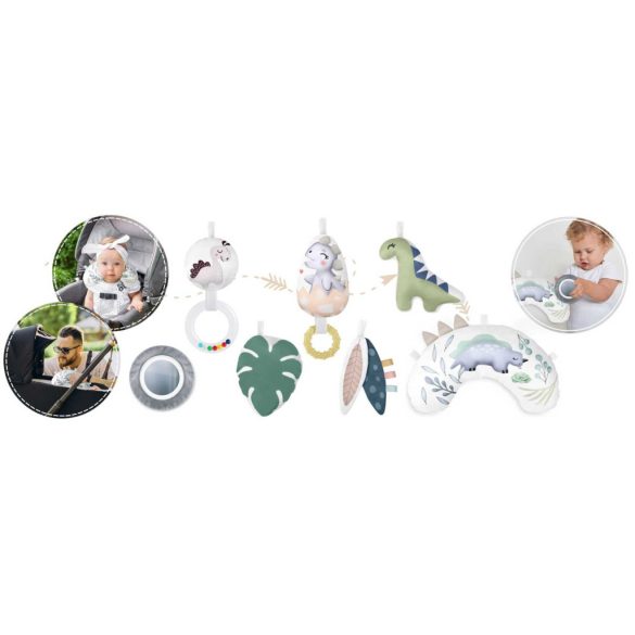 Játszószőnyeg, Nukido, dinoszaurusz minta, 97 x 78 cm, levehető ívekkel, 7 db játékkal, párnával