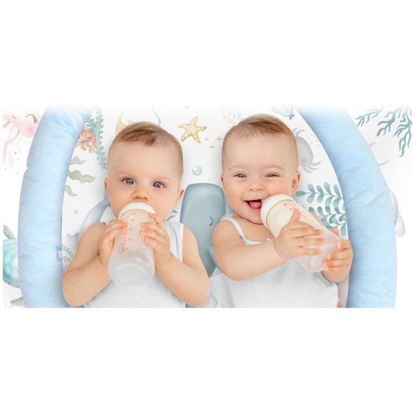 Játszószőnyeg, Nukido, kék, óceán minta, 97 x 78 cm, levehető ívekkel, 7 db játékkal, párnával