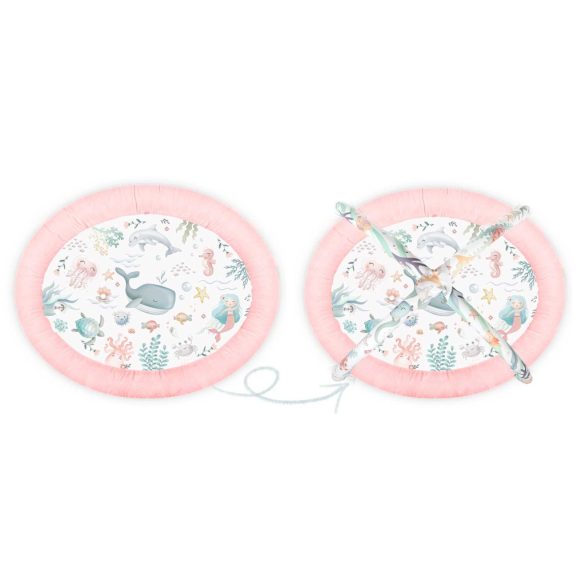 Játszószőnyeg, Nukido, rózsaszín, óceán minta, 97 x 78 cm, levehető ívekkel, 7 db játékkal, párnával