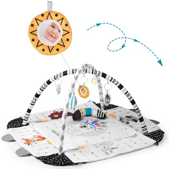 Játszószőnyeg, Ricokids Boho, 110 x 100 cm, levehető ívekkel, 7 db játékkal, párnával, tükörrel