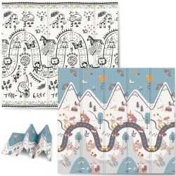   Játszószőnyeg, Nukido NK-340, hegyi táj, 200 x 180 cm, összehajtható, kétoldalas, vízálló, 1 cm vastag, XPE hab, csúszásgátló