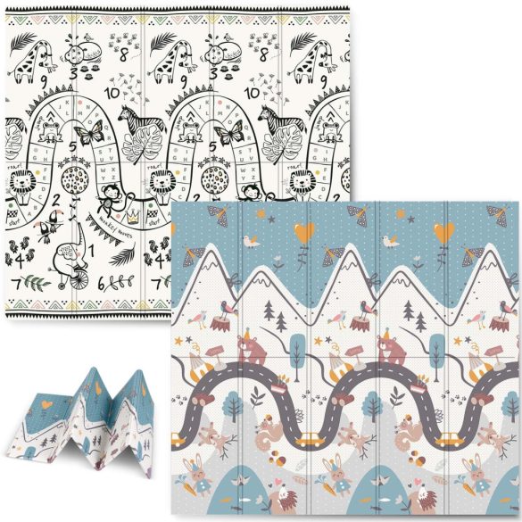 Játszószőnyeg, Nukido NK-340, hegyi táj, 200 x 180 cm, összehajtható, kétoldalas, vízálló, 1 cm vastag, XPE hab, csúszásgátló