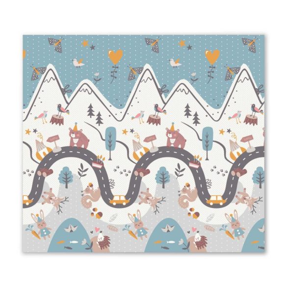 Játszószőnyeg, Nukido NK-340, hegyi táj, 200 x 180 cm, összehajtható, kétoldalas, vízálló, 1 cm vastag, XPE hab, csúszásgátló