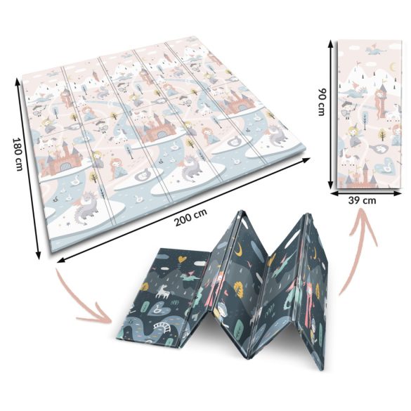 Játszószőnyeg, Nukido NK-340, nappali/éjszakai táj, 200 x 180 cm, összehajtható, kétoldalas, vízálló, 1 cm vastag, XPE hab, csúszásgátló