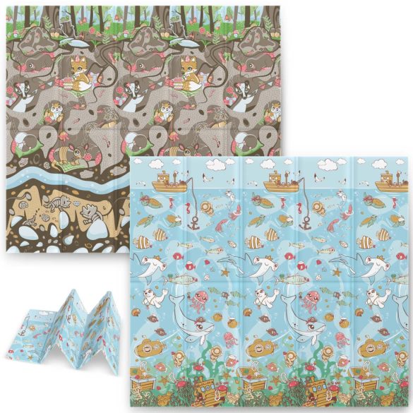 Játszószőnyeg, Nukido NK-340, óceán motívum/föld motívum, 200 x 180 cm, összehajtható, kétoldalas, vízálló, 1 cm vastag, XPE hab, csúszásgátló