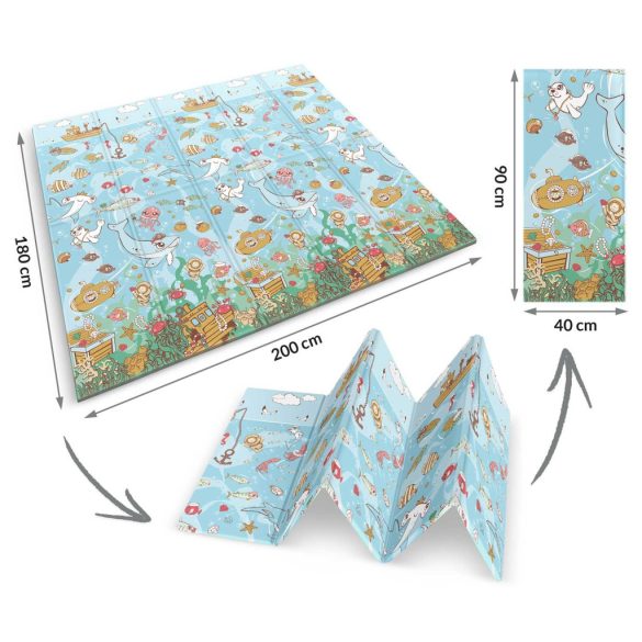 Játszószőnyeg, Nukido NK-340, óceán motívum/föld motívum, 200 x 180 cm, összehajtható, kétoldalas, vízálló, 1 cm vastag, XPE hab, csúszásgátló