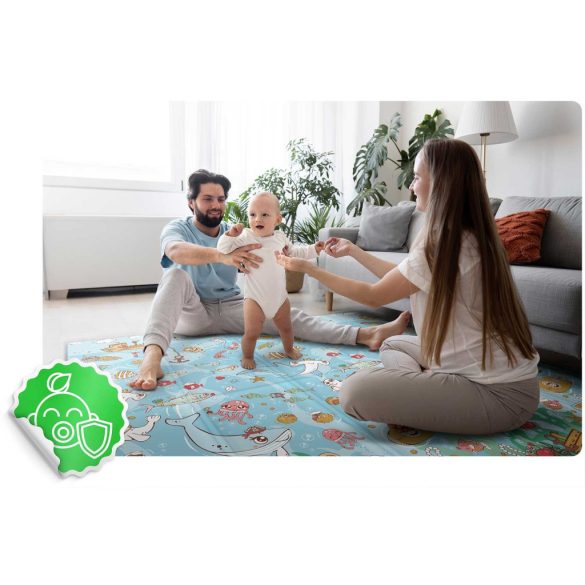 Játszószőnyeg, Nukido NK-340, óceán motívum/föld motívum, 200 x 180 cm, összehajtható, kétoldalas, vízálló, 1 cm vastag, XPE hab, csúszásgátló