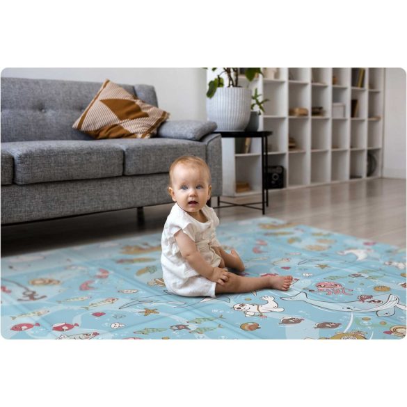 Játszószőnyeg, Nukido NK-340, óceán motívum/föld motívum, 200 x 180 cm, összehajtható, kétoldalas, vízálló, 1 cm vastag, XPE hab, csúszásgátló