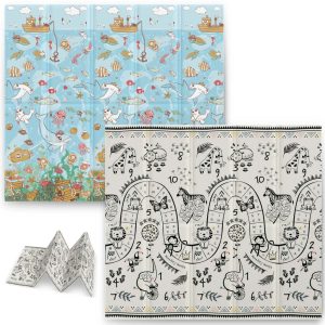 Játszószőnyeg, Nukido NK-340, óceán motívum/szafari, 200 x 180 cm, összehajtható, kétoldalas, vízálló, 1 cm vastag, XPE hab, csúszásgátló