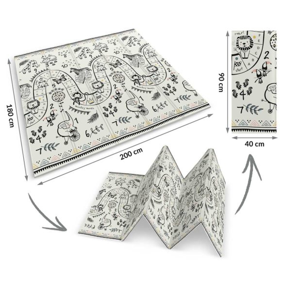 Játszószőnyeg, Nukido NK-340, óceán motívum/szafari, 200 x 180 cm, összehajtható, kétoldalas, vízálló, 1 cm vastag, XPE hab, csúszásgátló