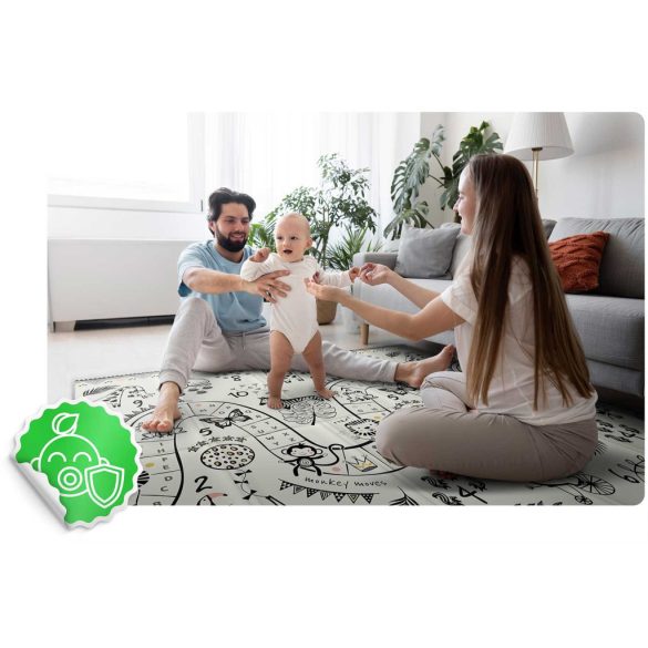 Játszószőnyeg, Nukido NK-340, óceán motívum/szafari, 200 x 180 cm, összehajtható, kétoldalas, vízálló, 1 cm vastag, XPE hab, csúszásgátló