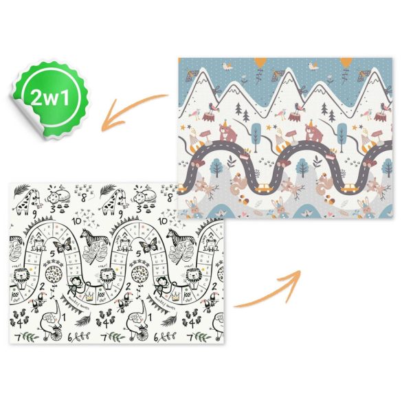 Játszószőnyeg, Nukido NK-341, hegyi táj, 200 x 150 cm, összehajtható, kétoldalas, vízálló, 1 cm vastag, XPE hab, csúszásgátló