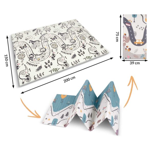 Játszószőnyeg, Nukido NK-341, hegyi táj, 200 x 150 cm, összehajtható, kétoldalas, vízálló, 1 cm vastag, XPE hab, csúszásgátló