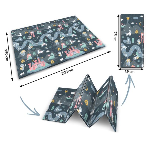 Játszószőnyeg, Nukido NK-341, nappali/éjszakai táj, 200 x 150 cm, összehajtható, kétoldalas, vízálló, 1 cm vastag, XPE hab, csúszásgátló