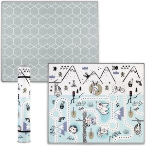 Játszószőnyeg, Nukido NK-342, hegy-völgy útvonal, kék, 180 x 150 cm, feltekerhető, kétoldalas, vízálló, 1,5 cm vastag, XPE hab, csúszásgátló