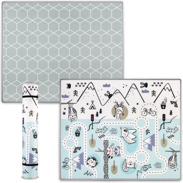 Játszószőnyeg, Nukido NK-342, hegy-völgy útvonal, kék, 180 x 150 cm, feltekerhető, kétoldalas, vízálló, 1,5 cm vastag, XPE hab, csúszásgátló