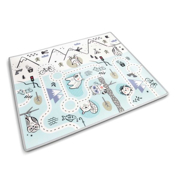 Játszószőnyeg, Nukido NK-342, hegy-völgy útvonal, kék, 180 x 150 cm, feltekerhető, kétoldalas, vízálló, 1,5 cm vastag, XPE hab, csúszásgátló