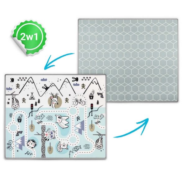 Játszószőnyeg, Nukido NK-342, hegy-völgy útvonal, kék, 180 x 150 cm, feltekerhető, kétoldalas, vízálló, 1,5 cm vastag, XPE hab, csúszásgátló