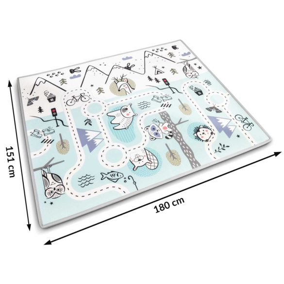 Játszószőnyeg, Nukido NK-342, hegy-völgy útvonal, kék, 180 x 150 cm, feltekerhető, kétoldalas, vízálló, 1,5 cm vastag, XPE hab, csúszásgátló