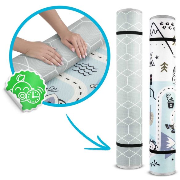 Játszószőnyeg, Nukido NK-342, hegy-völgy útvonal, kék, 180 x 150 cm, feltekerhető, kétoldalas, vízálló, 1,5 cm vastag, XPE hab, csúszásgátló