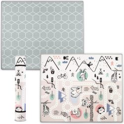   Játszószőnyeg, Nukido NK-342, hegy-völgy útvonal, szürke, 180 x 150 cm, feltekerhető, kétoldalas, vízálló, 1,5 cm vastag, XPE hab, csúszásgátló