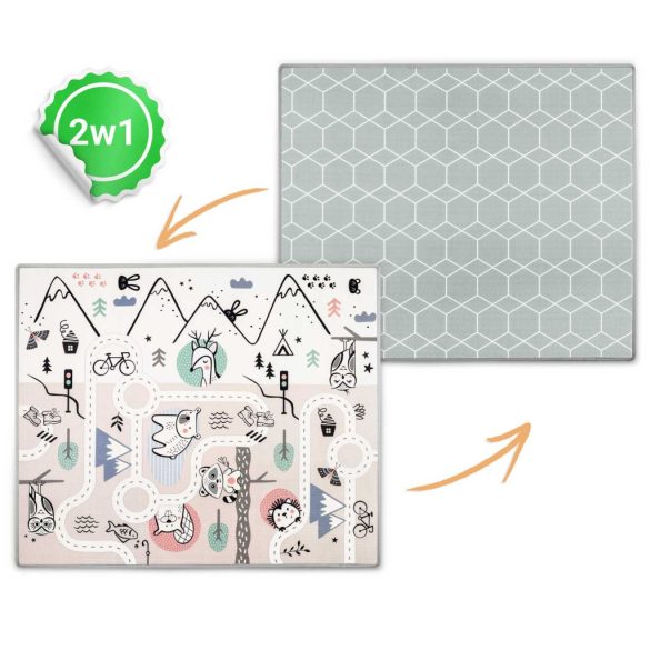 Játszószőnyeg, Nukido NK-342, hegy-völgy útvonal, szürke, 180 x 150 cm, feltekerhető, kétoldalas, vízálló, 1,5 cm vastag, XPE hab, csúszásgátló